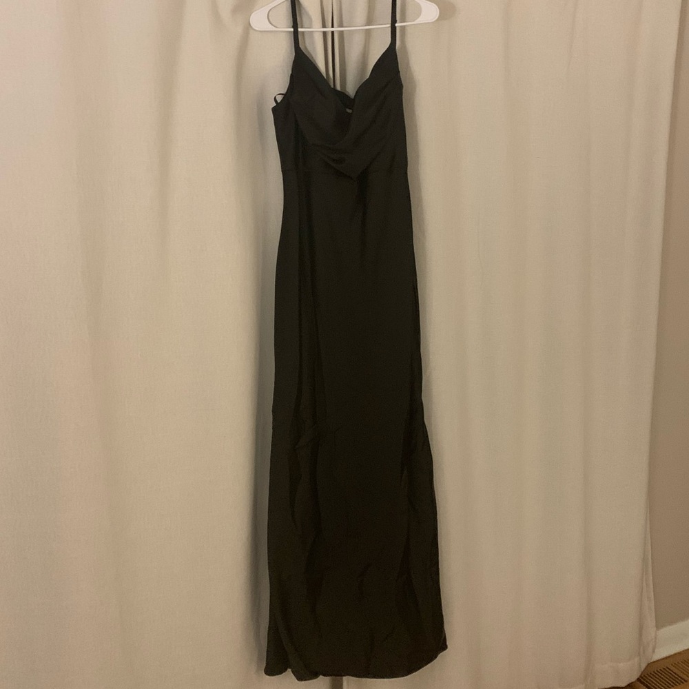 Revelry Satin Skye Bridesmaid Dress, Black, Size 12 Tall